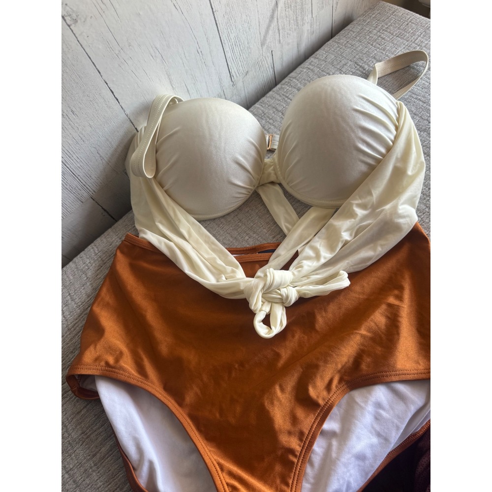GabiFresh x Swimsuits For All Bikini Set Cream Rust Orange 16D/DD Top 18 Bottom - Picture 4 of 6